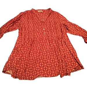 Dress Barn Popover Top Plus size 2X Coral Print 3/4 Sleeves
